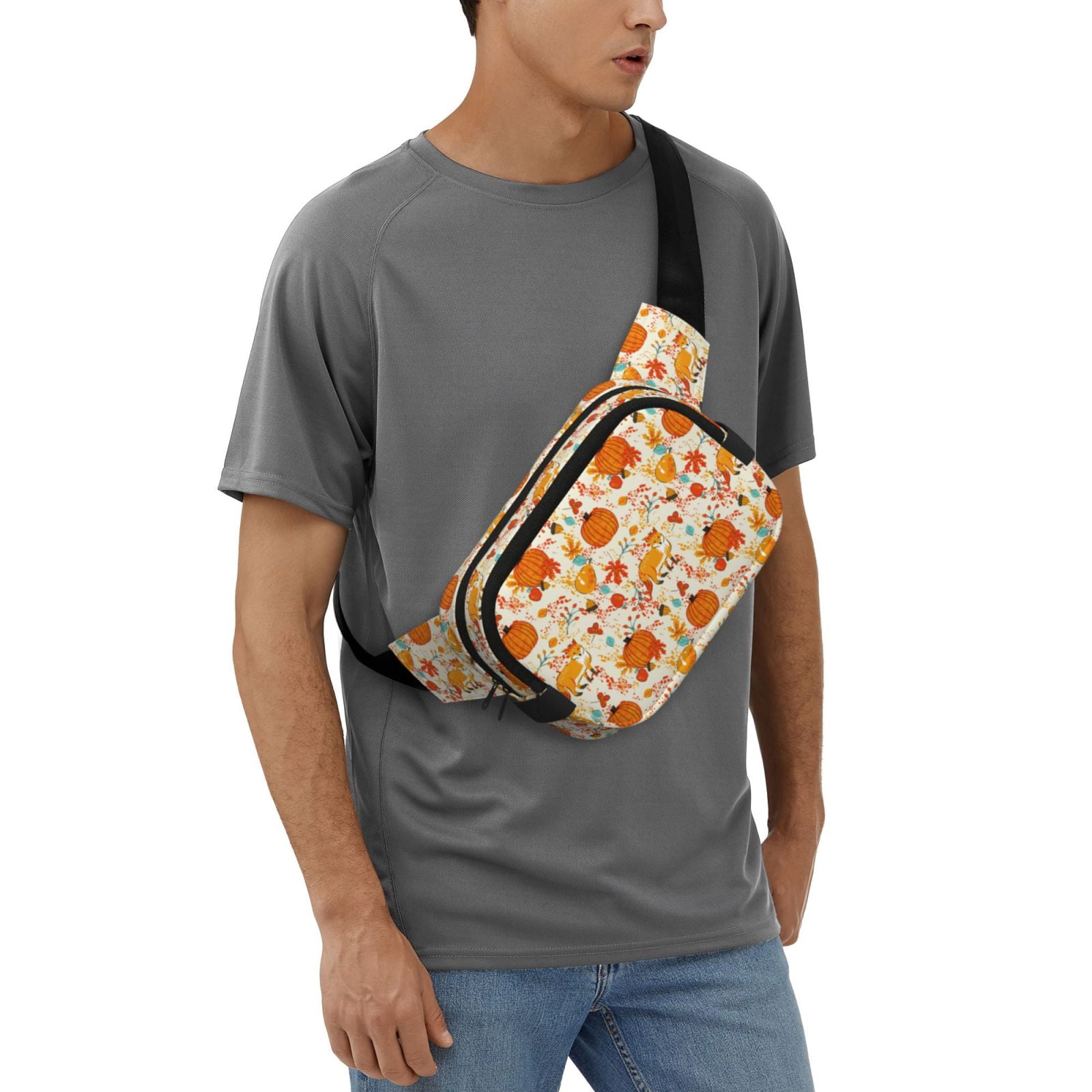 Picia Pumpkin Fall Pears Print Square Double-Layer Waist Bag Mini Adjustable Waist Belt Bag Exercise Running Travel Hiking