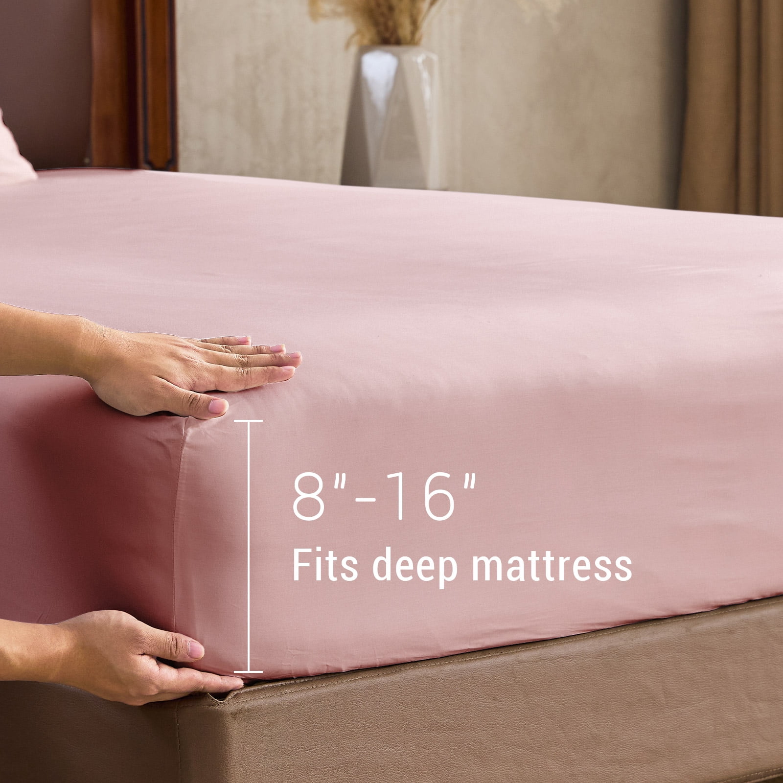 Hitime 4PC Bamboo Queen Sheet Set, Deep Pocket Fit 16", Breathable Super Soft Luxury Hotel Style Home Decor Queen Size Sheet Set, Gift for Women, Men - 2 Pillowcases, 1 Flat Sheet, 1 Fitted Sheet