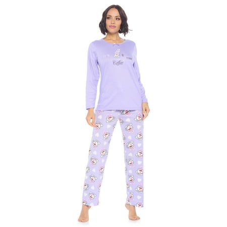 

Casual Nights Women s Jersey Knit Long-Sleeve Top and Mircro Fleece Bottom Pajama Set - Purple Latte