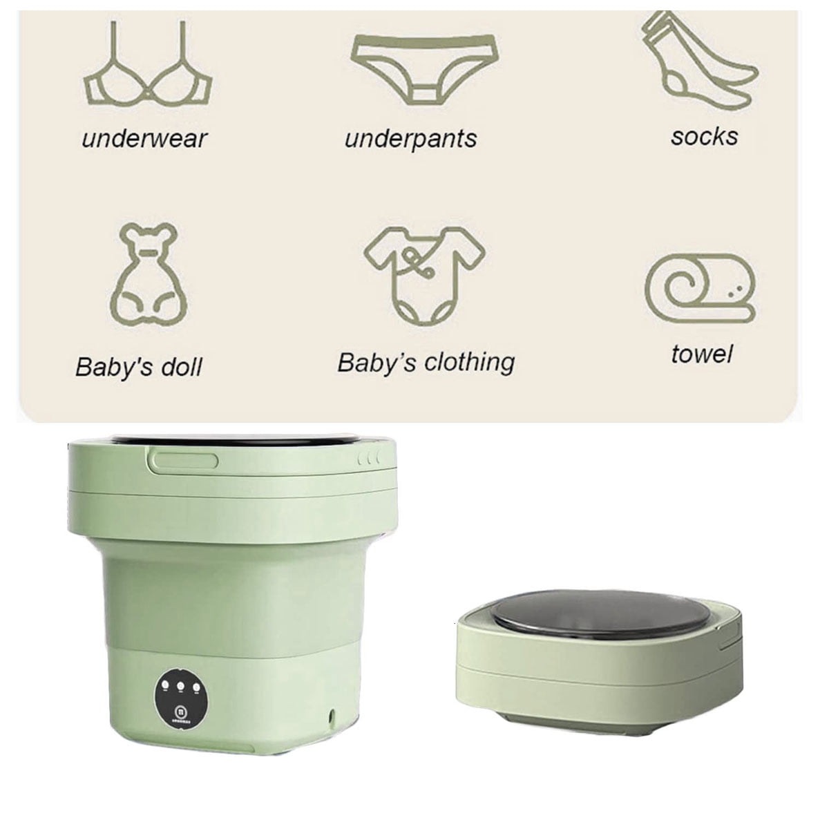Portable Washing Machine, Foldable Mini Washer with Drain Basket, 3 Modes Deep Cleaning - 6.5L High Capacity for Lingerie, Personal, Baby, Delicates Cleaning(Green)