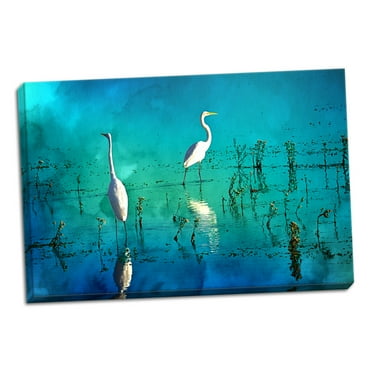 Gango Home Decor Contemporary Wading Herons I by Alan Hausenflock (Ready to Hang); One 36x24in Hand-Stretched Canvas
