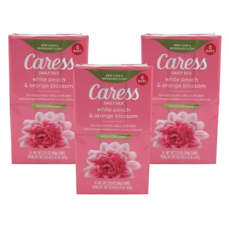 3 Pack - Caress Daily Silk Moisturizing Soap, White Peach & Orange Blossom, 3.75 oz 6 Bars