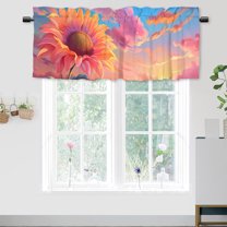 Sunflower Thermal Insulated Window Curtain Valance Sunset Colorful Sky Yellow Blooming Flower Privacy Decorative Rod Pocket Short Window Valance Curtains 54 by 18 in, 1 Panel