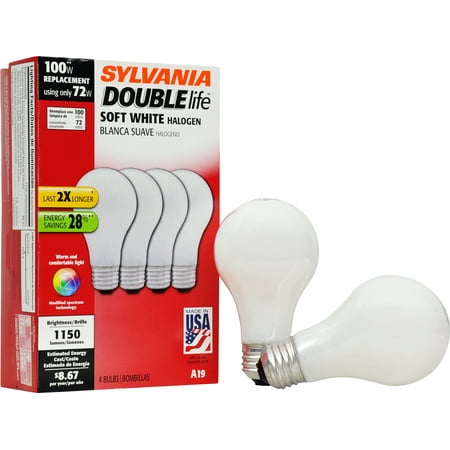 Sylvania Double Life 72W Halogen Light Bulbs, Soft White,