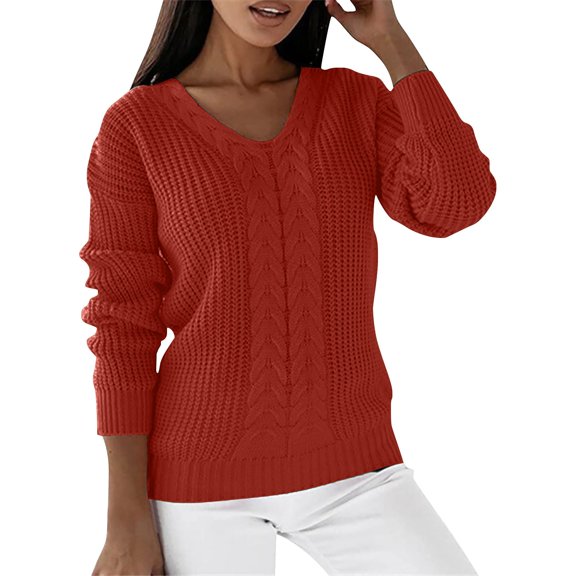 TRUBKH Fall Sweaters for Women V Neck Tops Long Sleeve Shirts Tunic Tops Blouse Slim Fit Flowy Top Breathable Tops Womens Thermal Tops Lightweight Sweaters for Women Teacher Outfits Red M