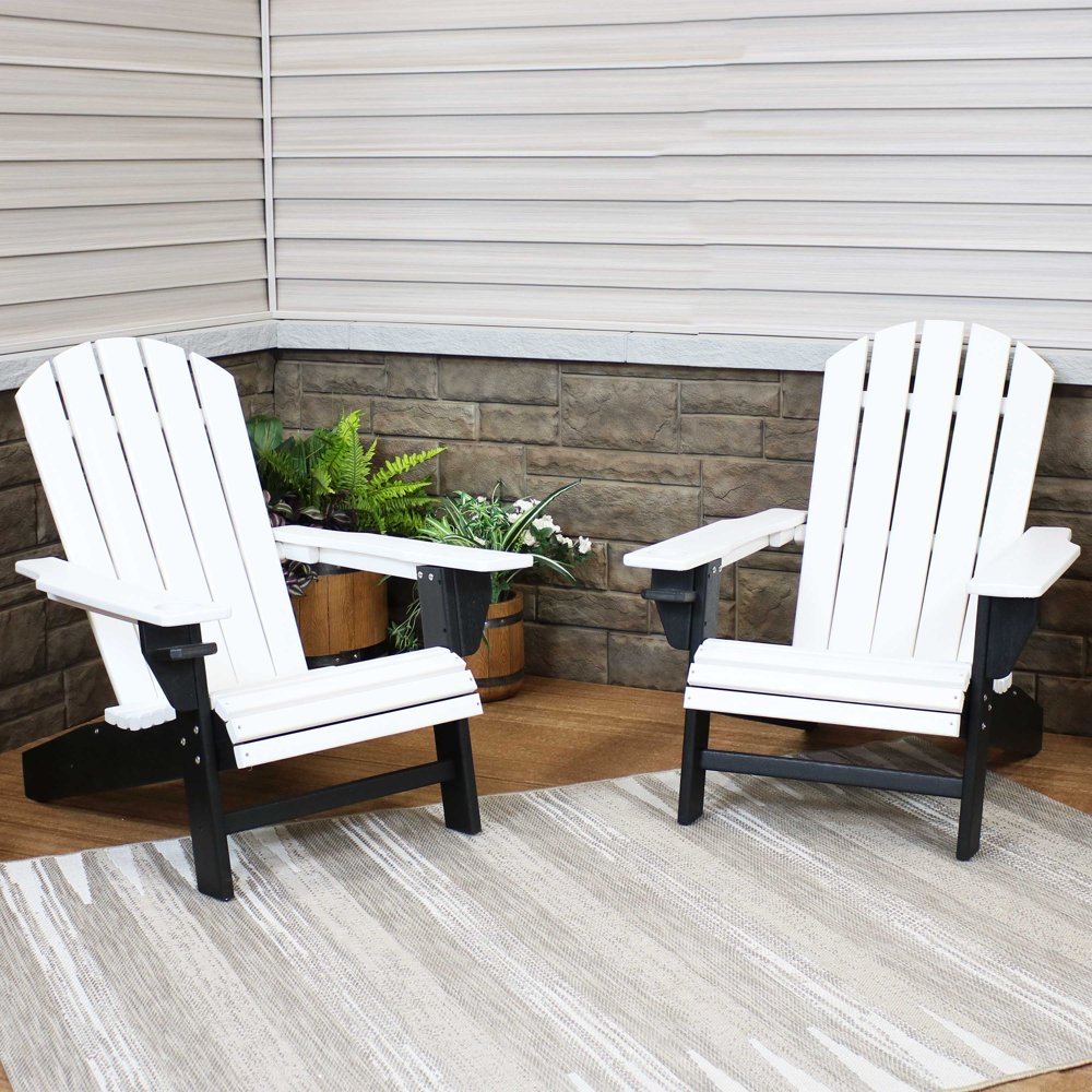 Sunnydaze AllWeather White/Black Outdoor Adirondack Chairs with Drink
