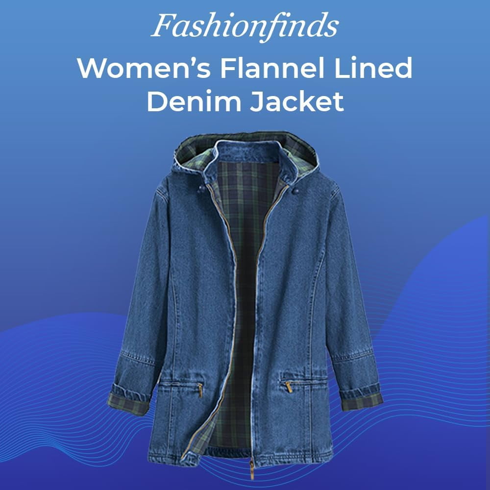 Sagefinds Women’s Flannel Lined Denim Jacket – Women Jeans Jacket | Detachable Hood | Zip Front-Side Pocket - X-Large