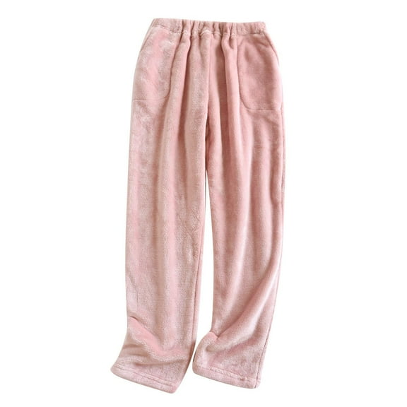 Lovskoo Women's Fuzzy Lounge Pants Womens Solid Color and Velvet Sleepwear Pants Thick and Warm Loose Pants Pajamas Pants Pink