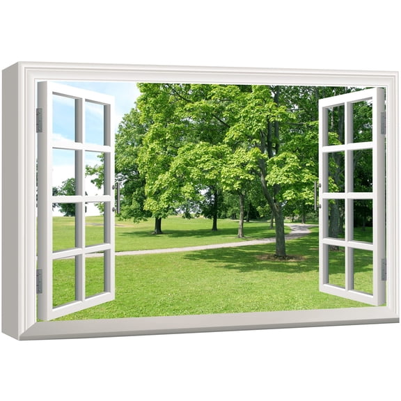 wall26 Canvas Print Wall Art Window View to Path in The Green Forest Nature Wilderness Photography Realism Rustic Landscape Colorful Multicolor Ultra for Living Room, Bedroom, Office - 24"x36&qu