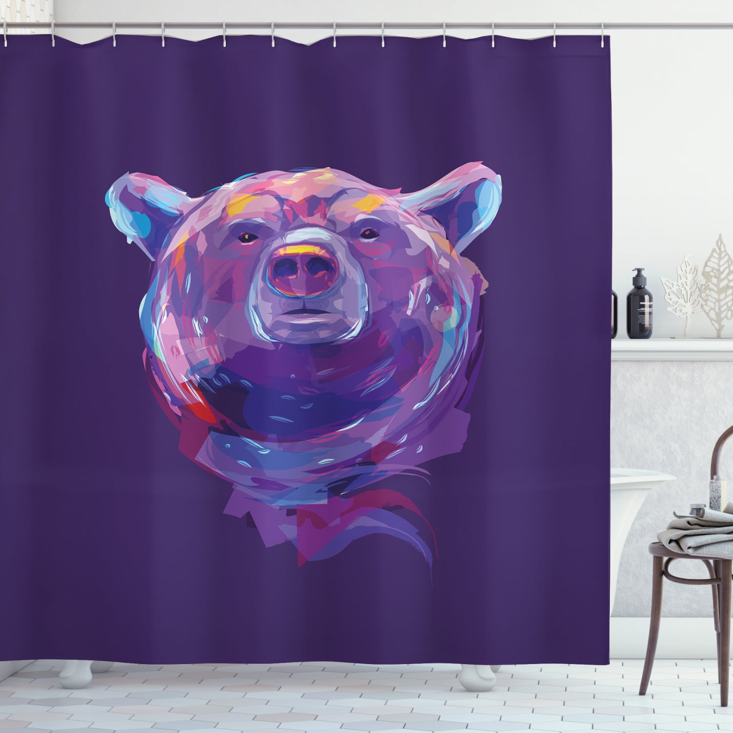 Blue Purple Fantasy Starry Wolf Shower Curtain & Hooks Bathroom Accessory Sets 
