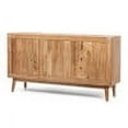 thumbnail image 4 of Modern Farmhouse 3 Door Storage Cabinet, Wooden Boho Style Carved Texture Coffee Bar Table, Sideboard Buffet Cabinet For Dining Room Entryway Kitchen Living Room, 4 of 9
