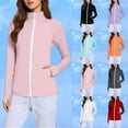 thumbnail image 2 of Yuanlook Women's Stand Collar Full Zip Athletic Jacket, Thumb Hole Long Sleeve Side Pockets Loose Wrinkle Casual Tops S-XXL, 2 of 8