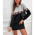 thumbnail image 4 of Vestido De Cuello Redondo, Color Sólido Estampado De Leopardo Costura Elástico Vestido De Manga Larga Para Mujer Casual Suelto Por Encima De La Rodilla Para Otoño Invierno, 4 of 7