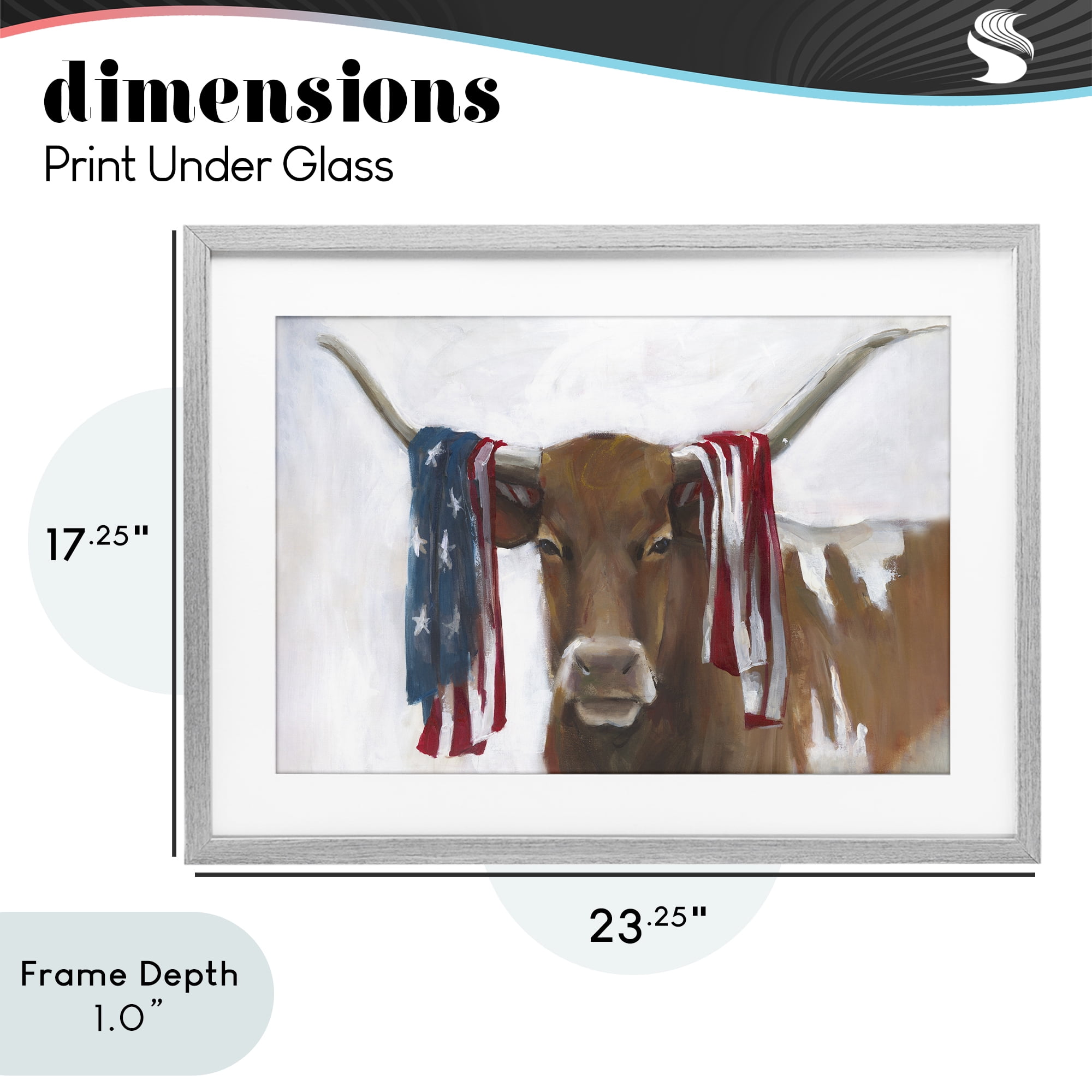 Stupell Industries Patriotic Longhorn with Flag Gray Framed Print Under Glass, design by White Ladder