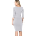 thumbnail image 6 of Womens 3/4 Quarter Sleeve Bodycon Fitted Knee Length Midi Dress, 6 of 7