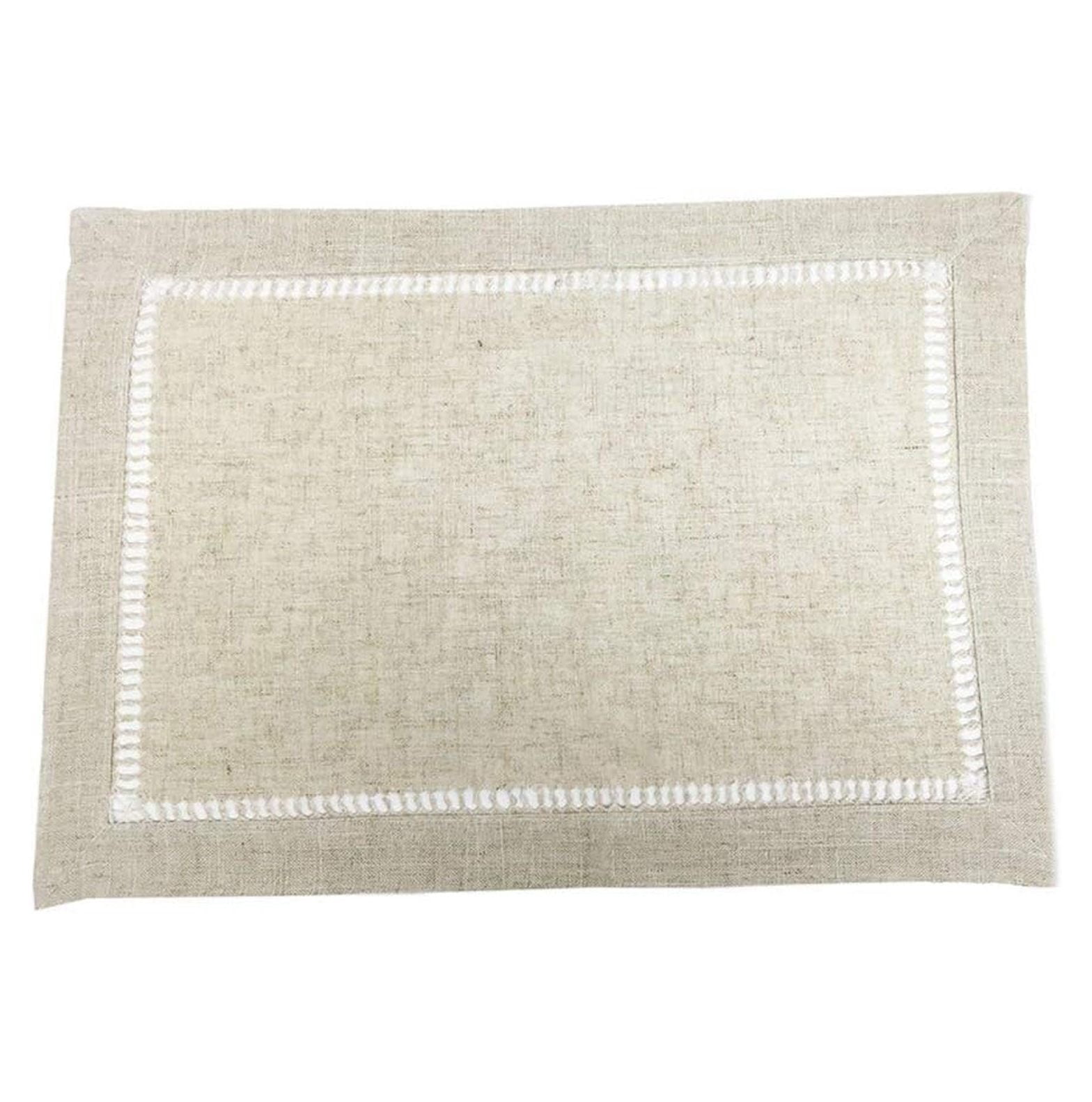 Handmade Hemstitch Contemporary Linen Blend 14" W x 20" L Placemats, Set of 6
