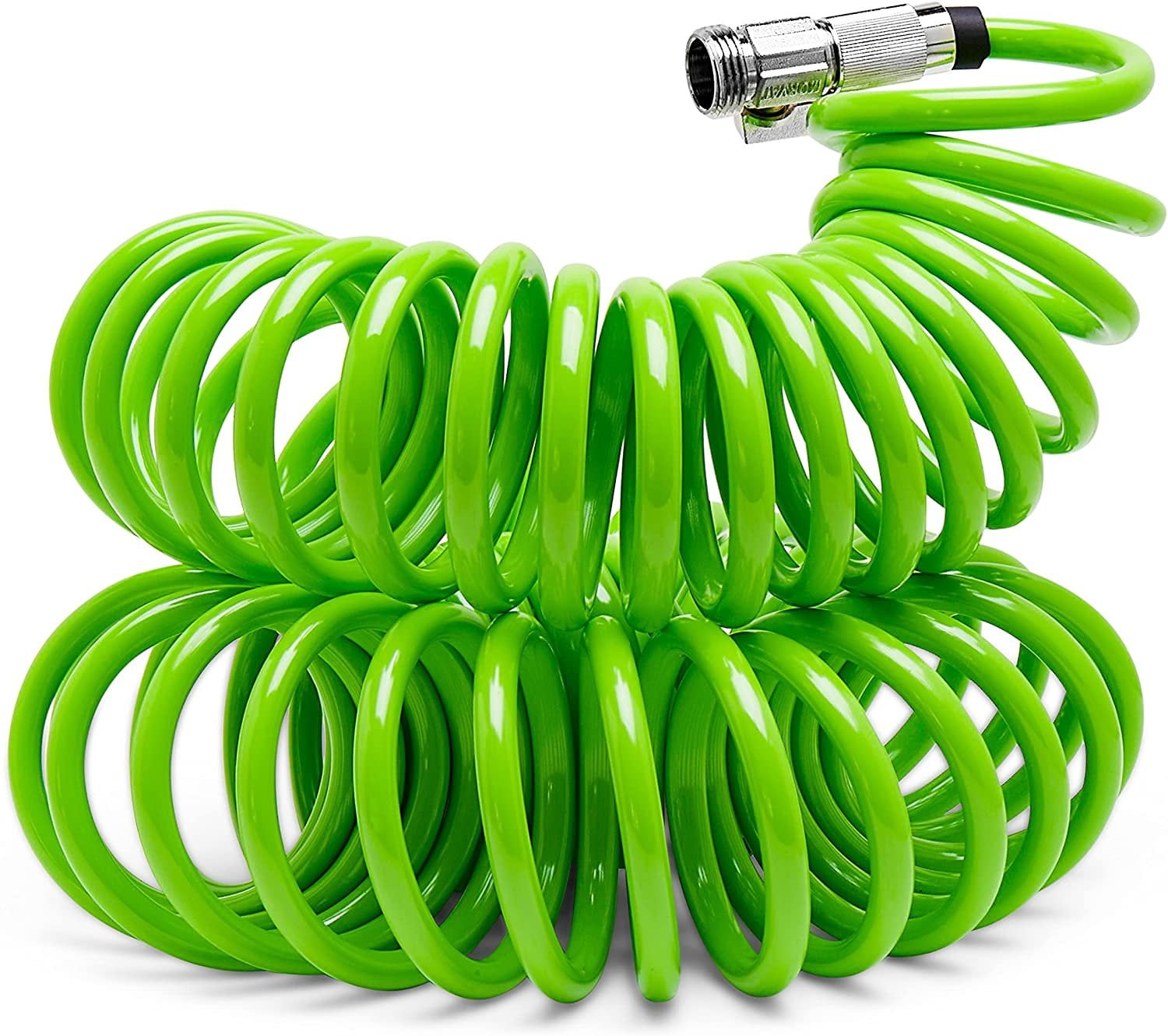 Morvat 50FT Green PU Recoil Garden Hose with on/off Valve & 10-Way Spray Nozzle