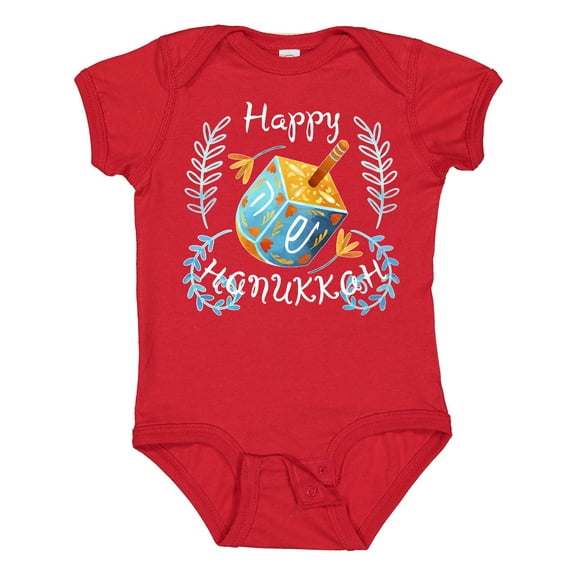 Inktastic Happy Hanukkah Dreidel and Laurels Boys or Girls Baby Bodysuit
