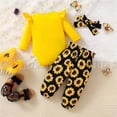 thumbnail image 5 of YDFCWXW Baby Girl Clothes 3Pcs Floral Pattern Ruffle Onesie Romper Pants with Headband Set Fall Clothing (Yellow, 3-6Months), 5 of 7
