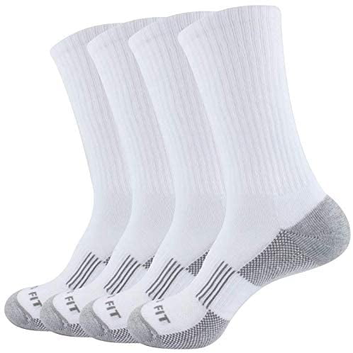 JEW 4-Pairs Men’s Athletic Cushioned Running Performance Rib Crew Socks,Cotton Non Slip Moisture Wicking Hiking Socks