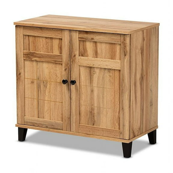 Baxton Studio Glidden Modern and Contemporary Oak Brown Finished Wood 2-Door Shoe Storage Cabinet