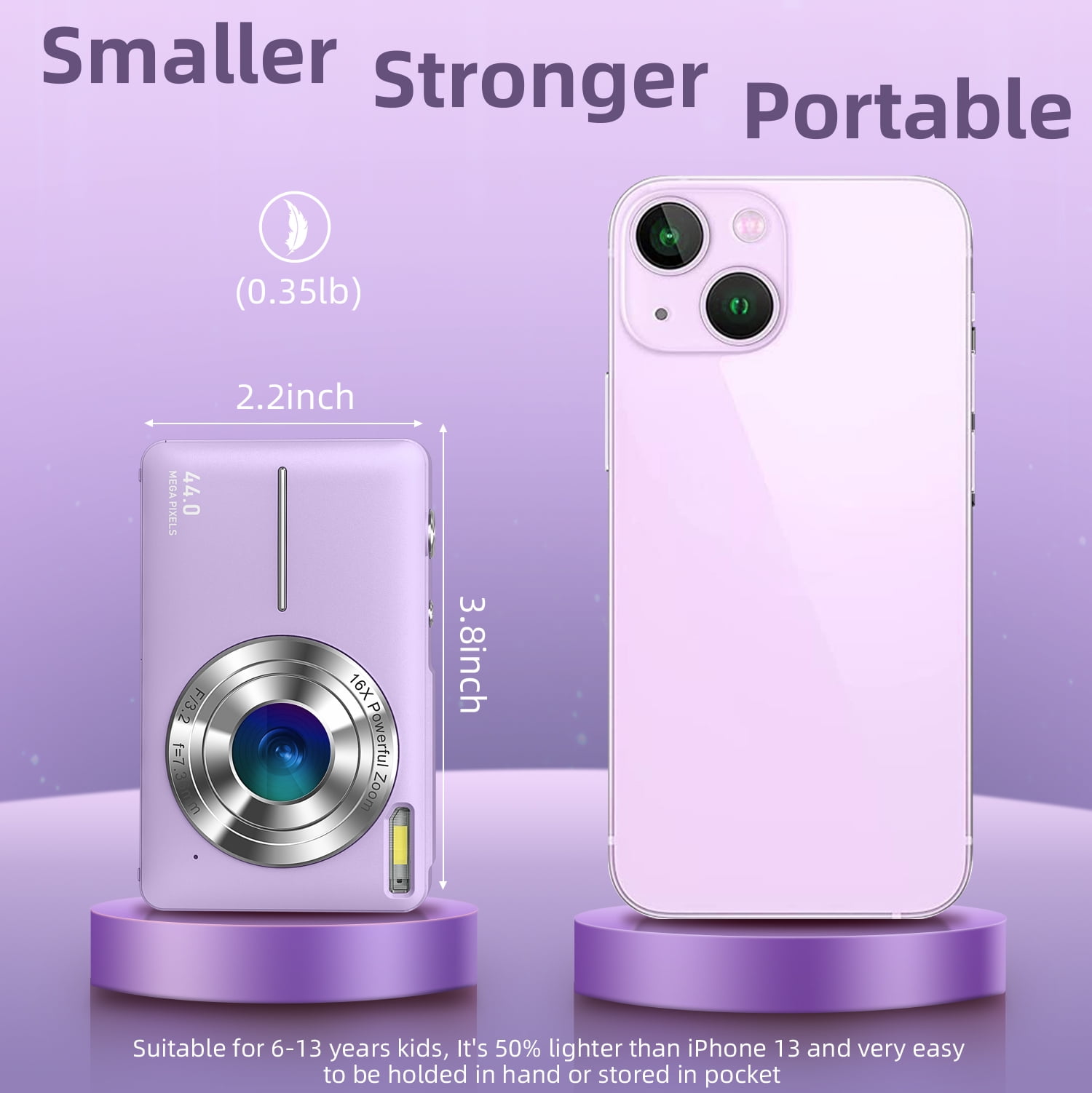 Digital Camera, FHD 1080P, Digital Point and Shoot, 44MP for Vlogging with Anti Shake 16X Zoom, Compact, Small for Children Teens Students Seniors
