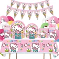 thumbnail image 4 of Juego de decoraciones para fiesta de cumpleaños de Hello Kitty con dibujos animados, vajilla desechable para niñas, vasos, platos, servilletas, pajitas, suministros para baby shower, 4 of 5