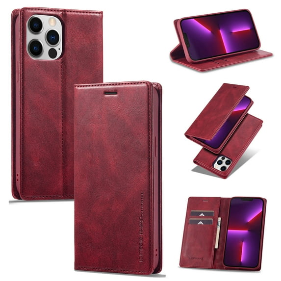 Nalacover for iPhone 14 Pro Card Slots Wallet Case with RFID Blocking, Premium PU Leather Flip Cover, Magnetic Closure Kickstand TPU Shockproof Case for iPhone 14 Pro,Red