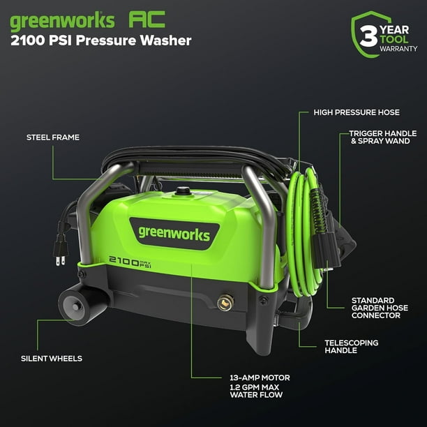 Greenworks 2100 PSI Portable Pressure Washer with Wheels +