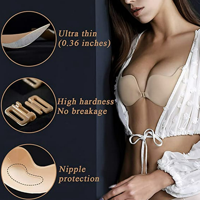 2 Pairs Adhesive Bra, Sticky Invisible Backless Strapless Push Up Bras For  Women Reusable Backless Bras For Dress