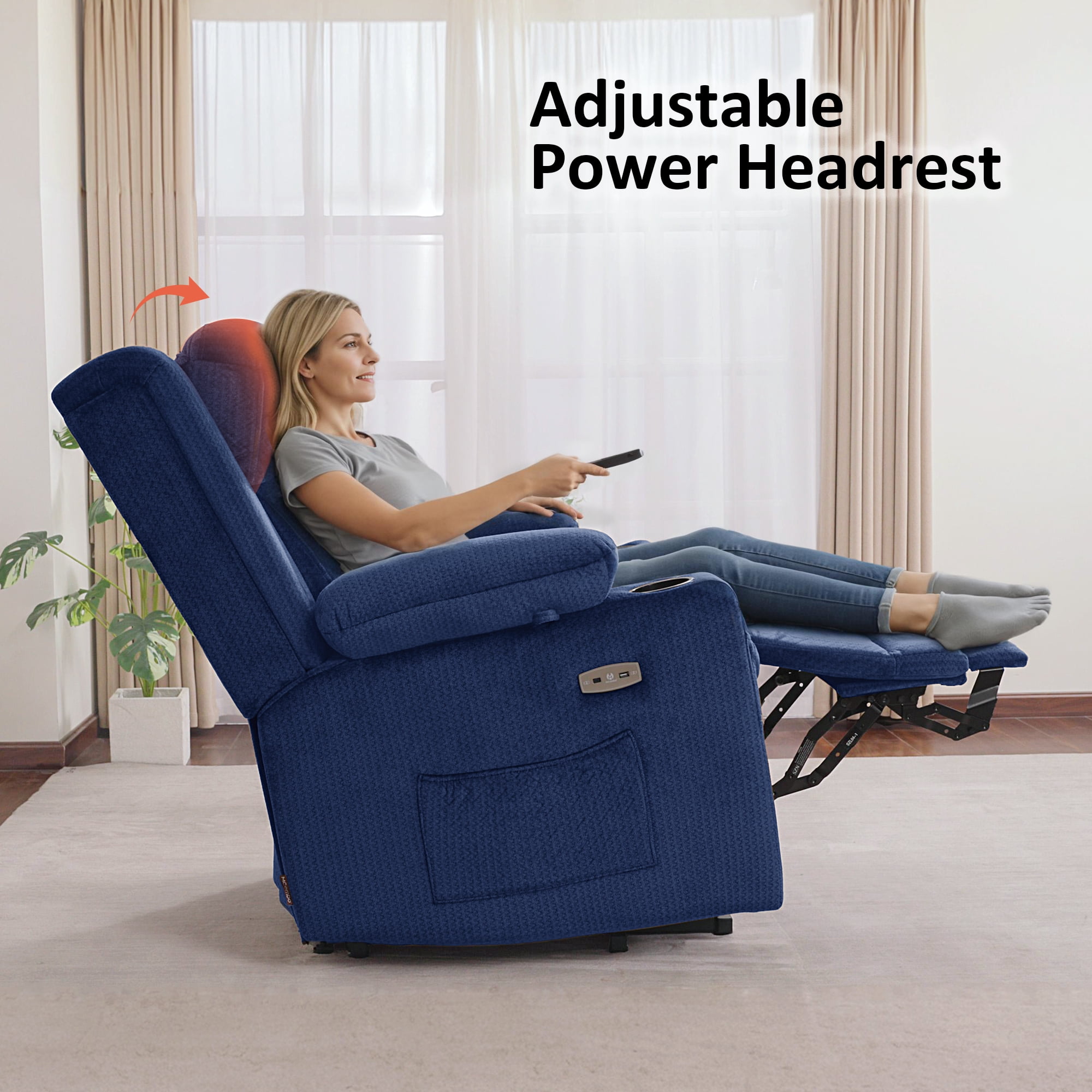MCombo Lay Flat Triple Motor Power Lift Recliner for Big and Tall, Adjustable Headrest, Fabric(Navy Blue)