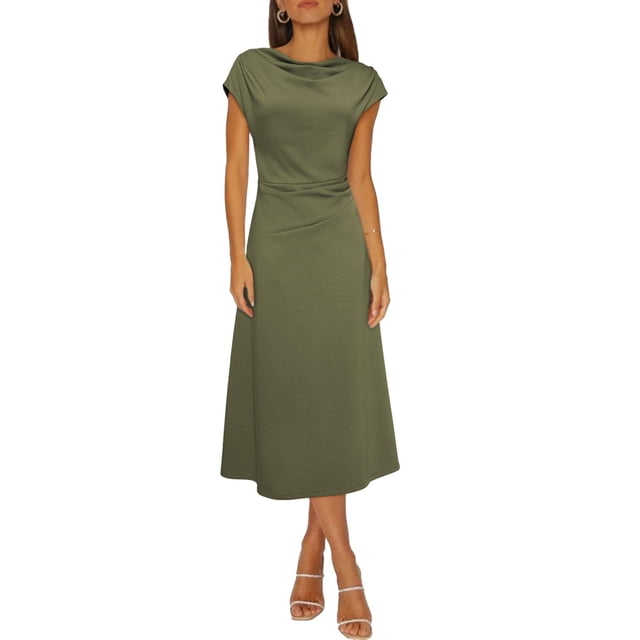 Vestido de cóctel Happy Sailed con cintura fruncida en A, color verde musgo