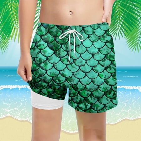 Baby Boy Shorts Graphic Print Elastic Waist Drawstring Loose Fit Beach Shorts for Kids Water Play Green 7 Years-8 Years