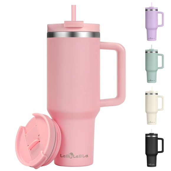 Vaso Labulabla 1.2 L con mango de acero inoxidable rosa claro