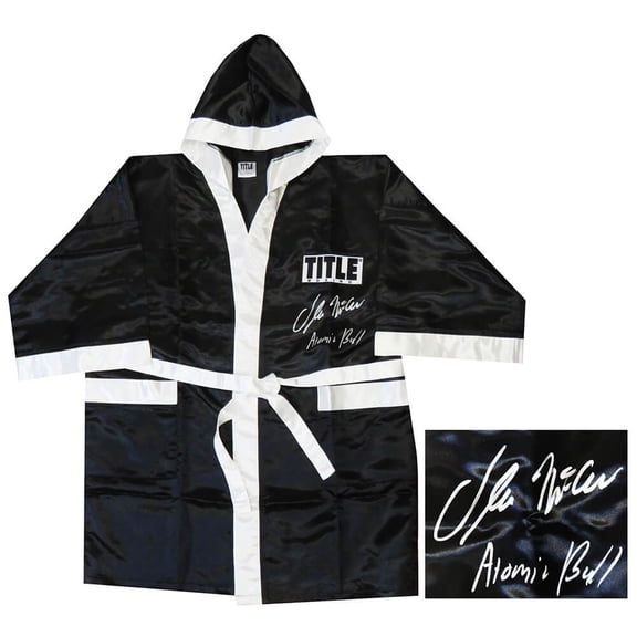 Oliver McCall Signed Title Black Boxing Robe w/Atomic Bull