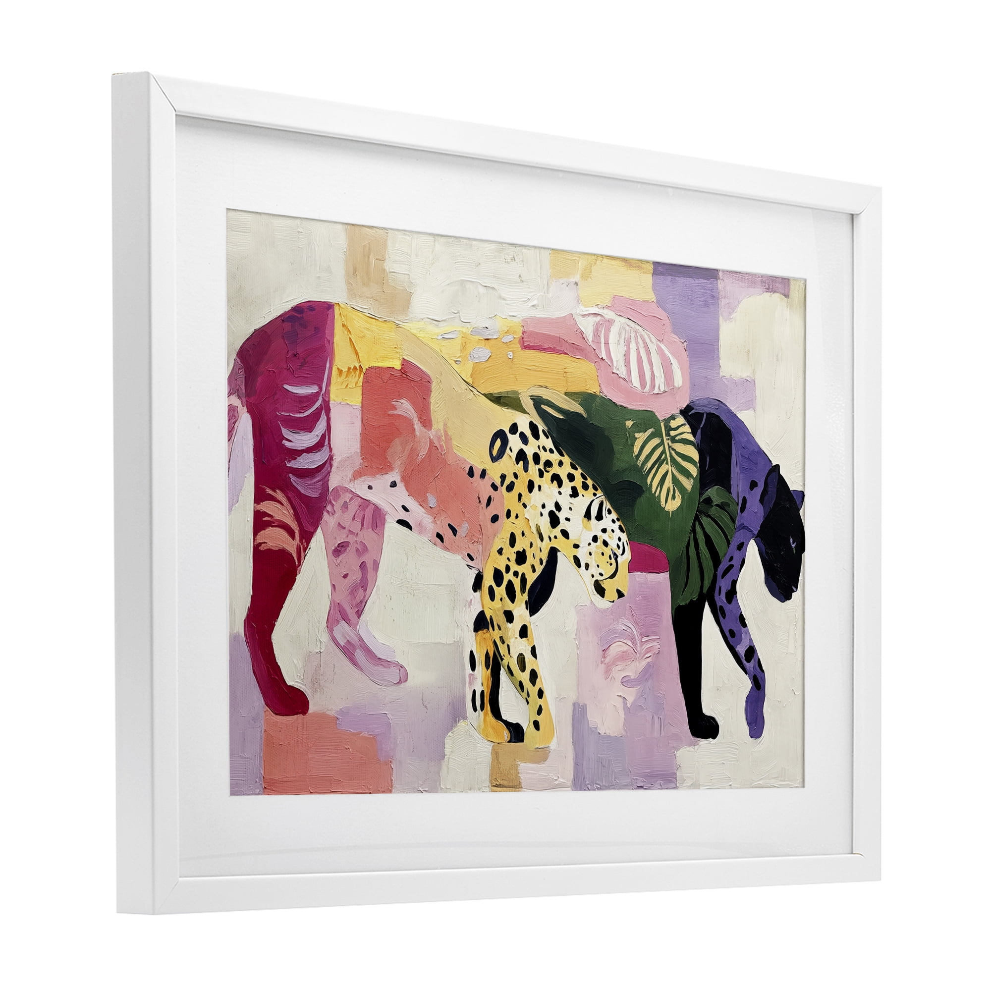 Candy Cats Tropical Wildlife White Framed Print Under Glass, design by Annabelle Hall