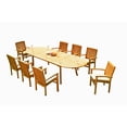 thumbnail image 4 of Grade-A Teak Dining Set: 10 Seater 11 Pc: 118" Oval Table And 10 Wave Stacking Arm Chairs Outdoor Patio WholesaleTeak #51WV2611, 4 of 6