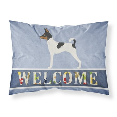 American Toy Fox Terrier Welcome Fabric Standard Pillowcase Blue