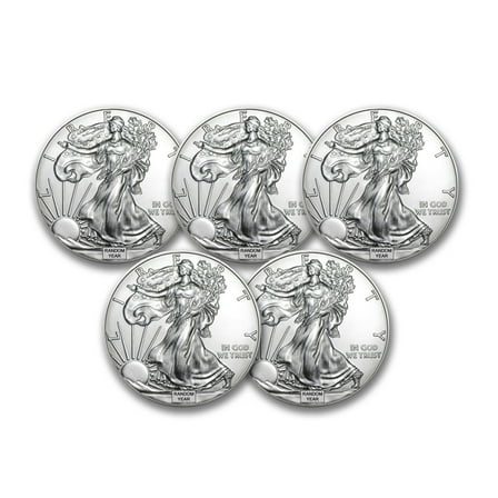 1 oz American Silver Eagle BU (Random Year) - Lot of 5