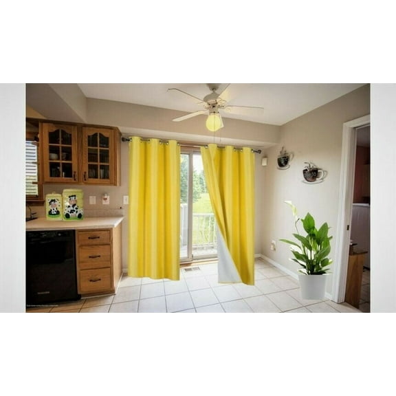1 Pair Bright Canary Yellow Noa 95" Length Insulated Lined 100% Heavy Thick Blackout Silver Grommet Window Curtain Panels Drapes Not See Through Energey Saving