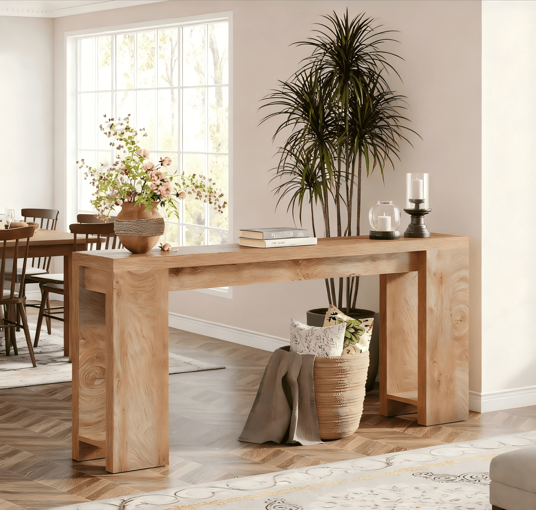Finmind 71" Extra Long Sofa Table Behing Couch, Narrow Natural Wooden Console Table for Entryway