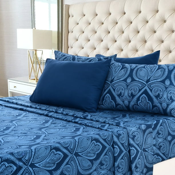 Lux Decor Collection Queen Sheets Set - Soft Bed Sheets for Queen Size Bed,  Cooling Microfiber Bedding Sheets & Pillowcases Sets - 6 Piece (Queen, Navy  Blue) - Walmart.com