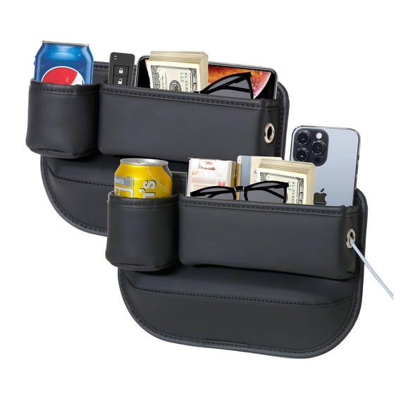 2-Pack Black Obsidian Car Seat Gap Filler, Premium Leather Console Organizer Universal Fit for Car SUV Truck Multi-Purpose Essentials Organizer - Anti-Drop Auto Interior Accessories