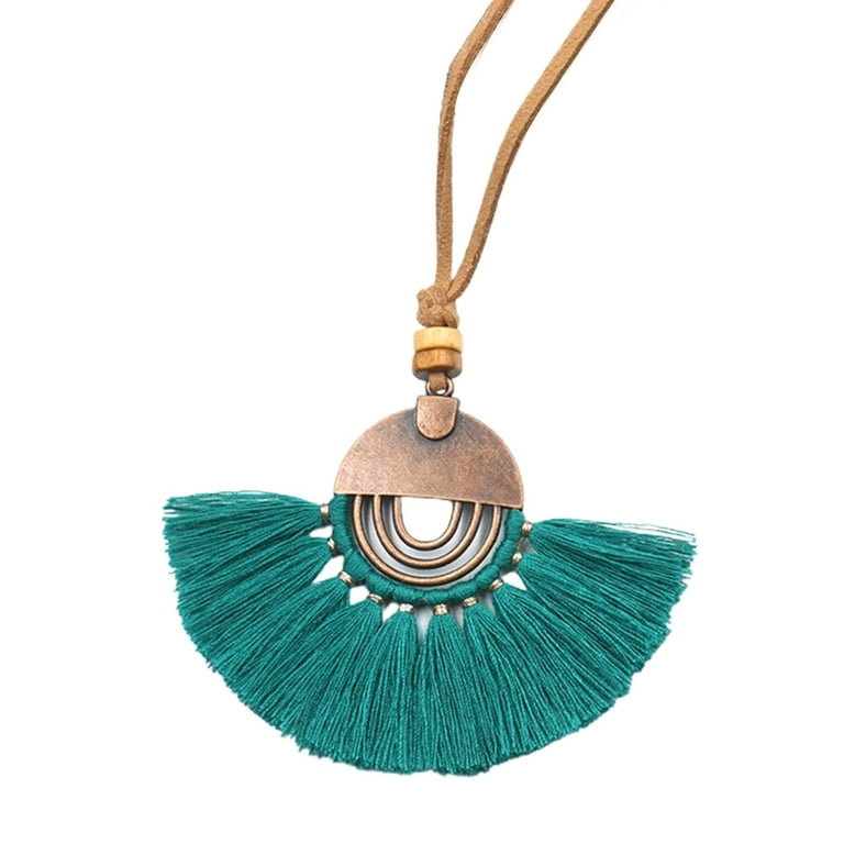 Bohemian Ethnic Style Sweater Necklace Alloy Fan Shaped Cotton