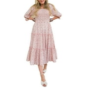 Sunloudy Mommy And Me Matching Dresses Baby Girls Rompers Floral Print Short Sleeve Ruffle Swing Dress Beach Midi Dress Sundress