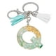 thumbnail image 1 of Llavero de letras con borlas verdes | Colgante de cristal acrílico | Lámina de oro, pegamento en gota, joyería de piedra engrosada | Amuleto de bolso con estilo, accesorio para mochila | 1 pieza, 1 of 9