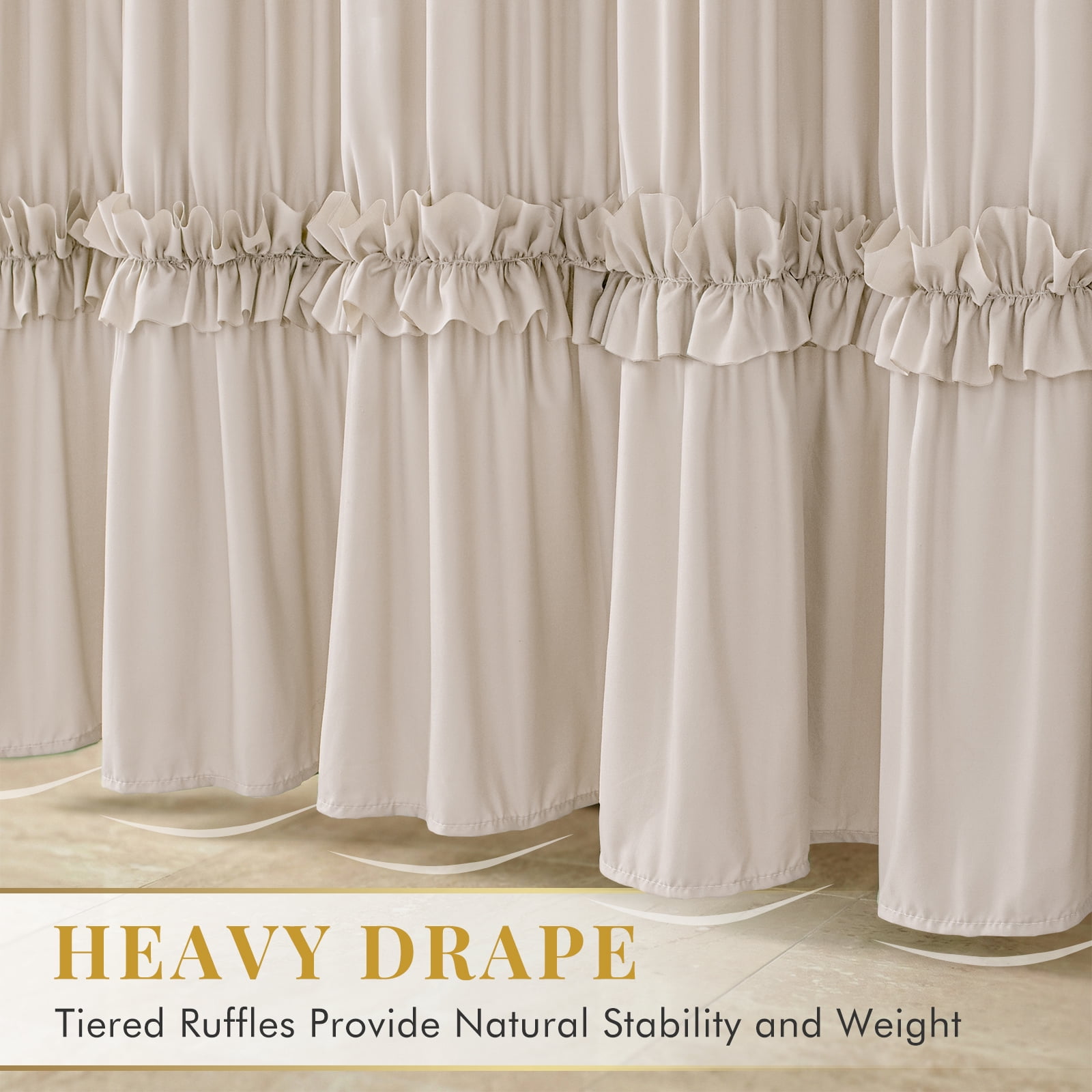 Seasonwood Ruffle Shower Curtain,Tiered Fabric Bathroom Curtain for Farmhouse Decor,Beige,72 x 84 Inch