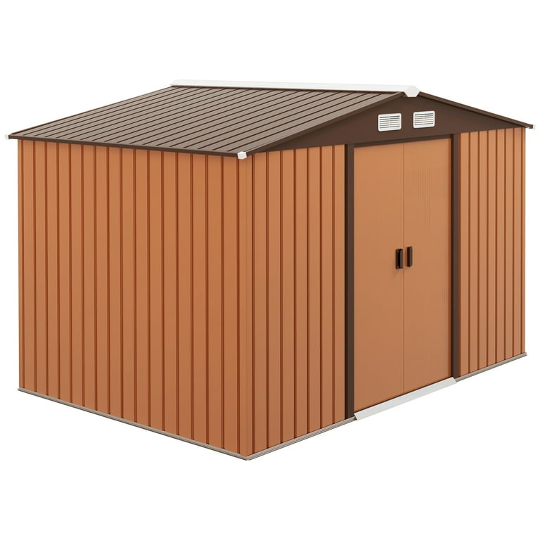 Outsunny 9'x6' Metal Garden Shed with Foundation, 4 Vents, 2 Outsunny 9'x6' Metal Garden Shed with Foundation, 4 Vents, 2