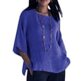 thumbnail image 1 of tredstone Vêtements pour Femmes Chemise à Manches 3/4 Col Rond Coton Lin Haut Décontracté, Bleu, L, 1 of 6
