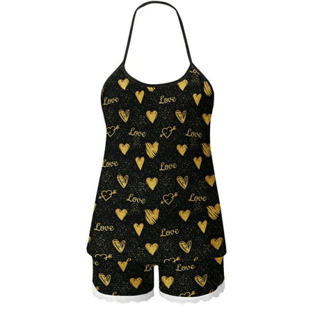 

Cathalem Cute Bathing Suit Tops for Women Women Heart Printing Top Short Sets Pajamas Sleeveless Cami Lace Swimsuit Top Shorts Yellow Medium
